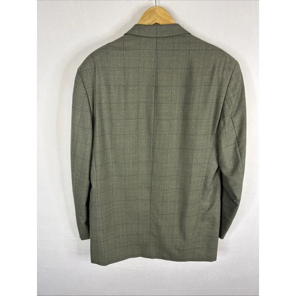 Harry Rosen‎ Carlo Barbera Virgin Wool Blazer Sport Coat Green Plaid 44R